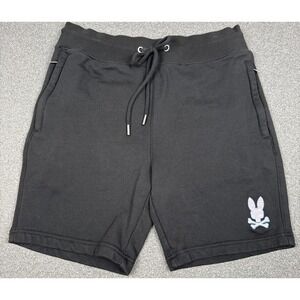 Psycho Bunny Shorts Men Small Black Fleece Zip Pockets Drawstring